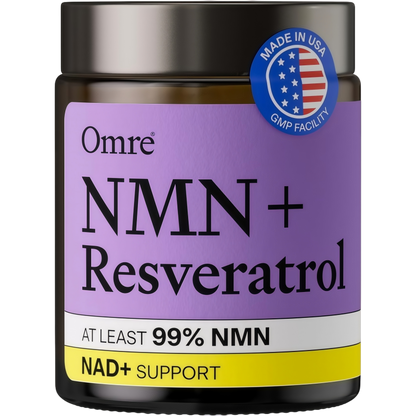 OMRE NMN + Resveratrol Supplement 99% Purity for Cellular Energy, NAD+ Boost | Highly Bioavailable Nicotinamide Mononucleotide Supplement Resveratrol 500mg & NMN 500mg, Made in USA, 60 Capsules