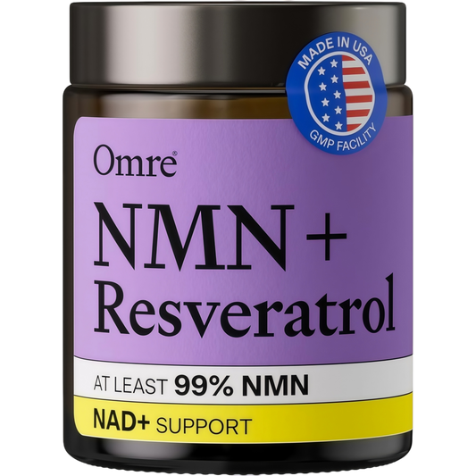 OMRE NMN + Resveratrol Supplement 99% Purity for Cellular Energy, NAD+ Boost | Highly Bioavailable Nicotinamide Mononucleotide Supplement Resveratrol 500mg & NMN 500mg, Made in USA, 60 Capsules